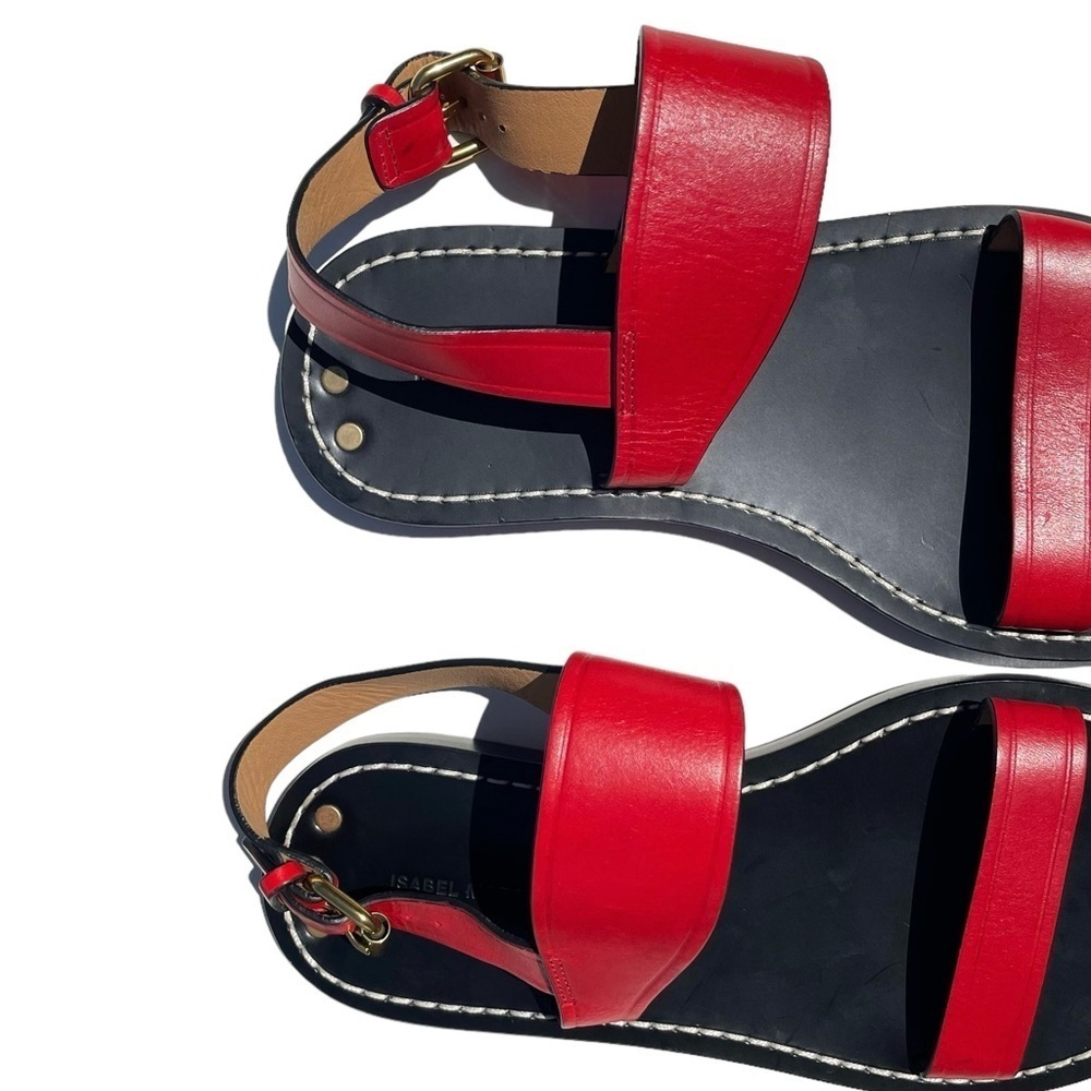 Isabel Marant Jizza Leather Sandals gold buckle red women’s 6 EUR 36 NEW - Picture 3 of 13